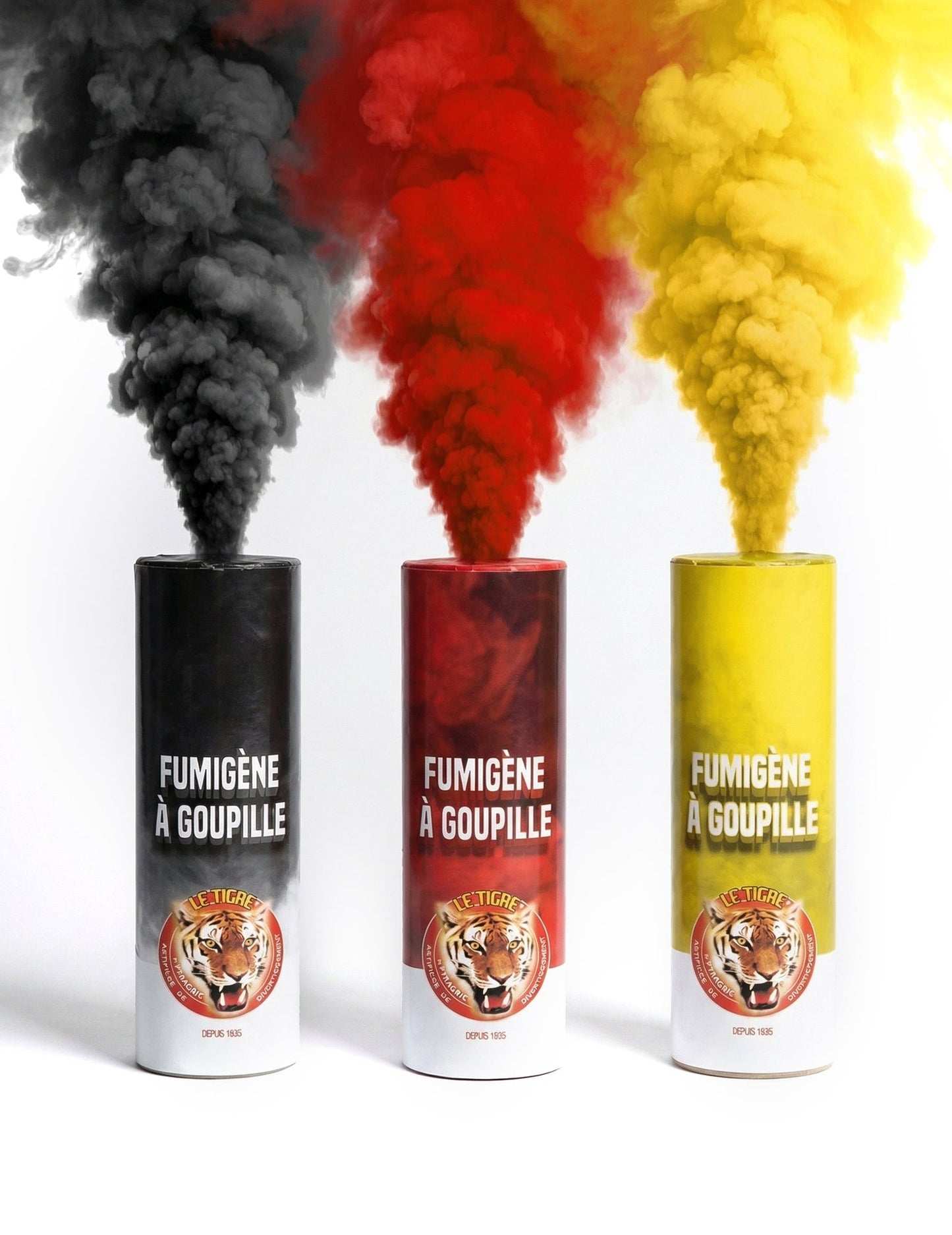 3 Fumigènes à goupille supporter noir jaune rouge 1 min