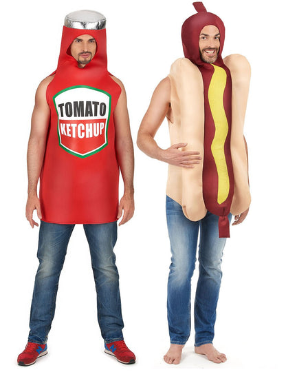Odrasli par kostum hot dog in kečap
