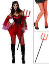 Paket kostum hudičnice za ženske s hlačnimi nogavicami in Halloween dodatkom na vilice