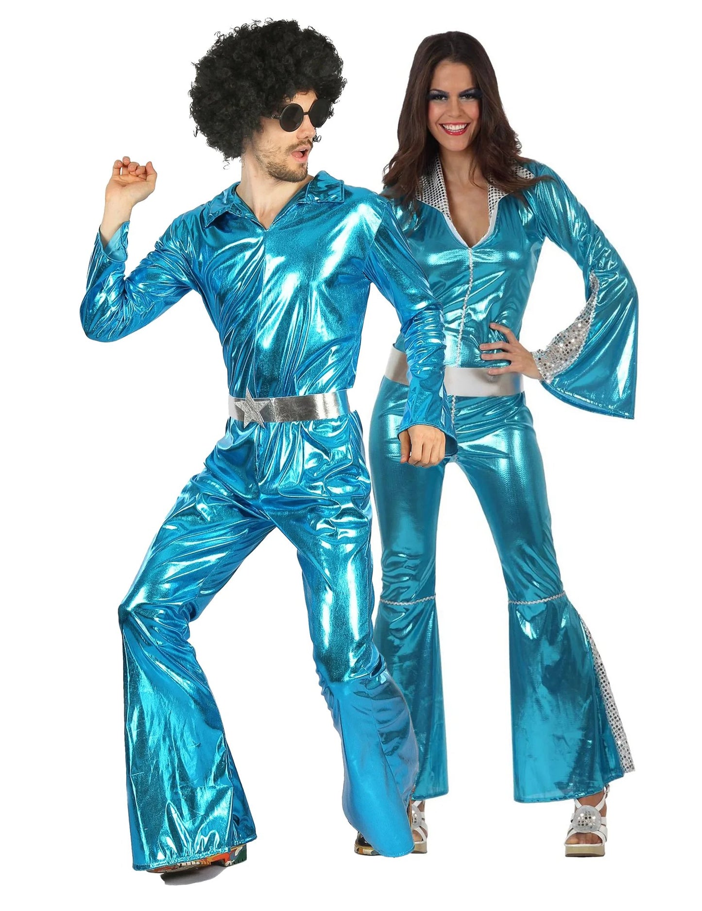 Bleščeč moder disco kostum za par za odrasle