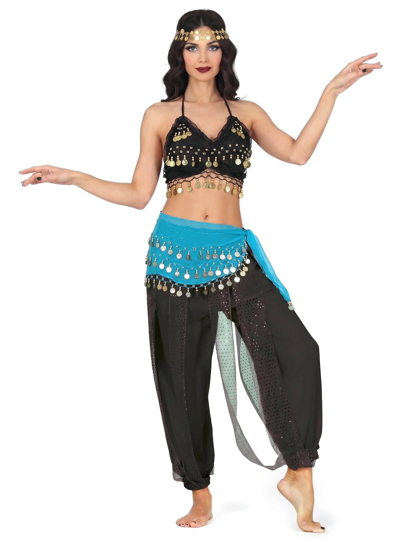 Déguisement complet danseuse orientale noir et bleu femme