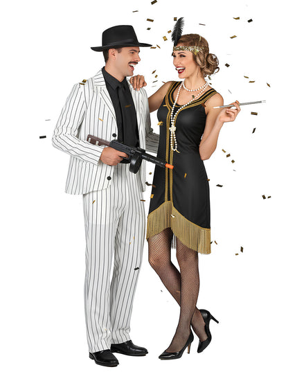 Kostum za odrasle gangsterje: bel in črno-zlat charleston