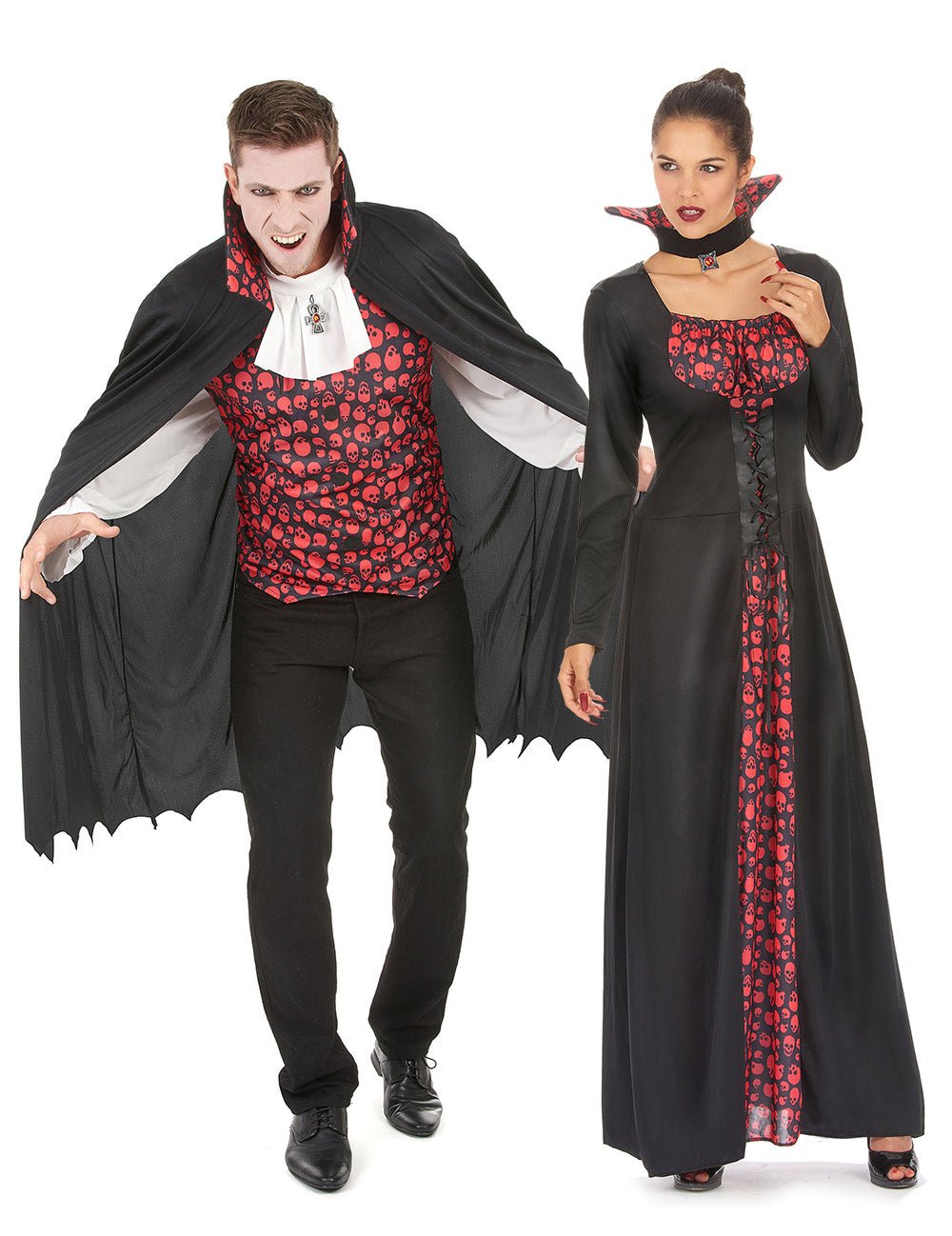 Par kostum vampirske lobanje v črni in rdeči barvi