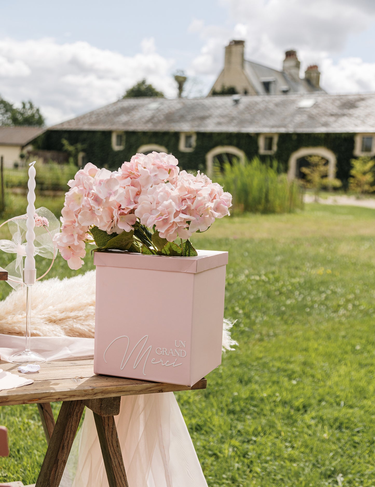 Umetna roza glava hortenzije, 19 cm, iz blaga