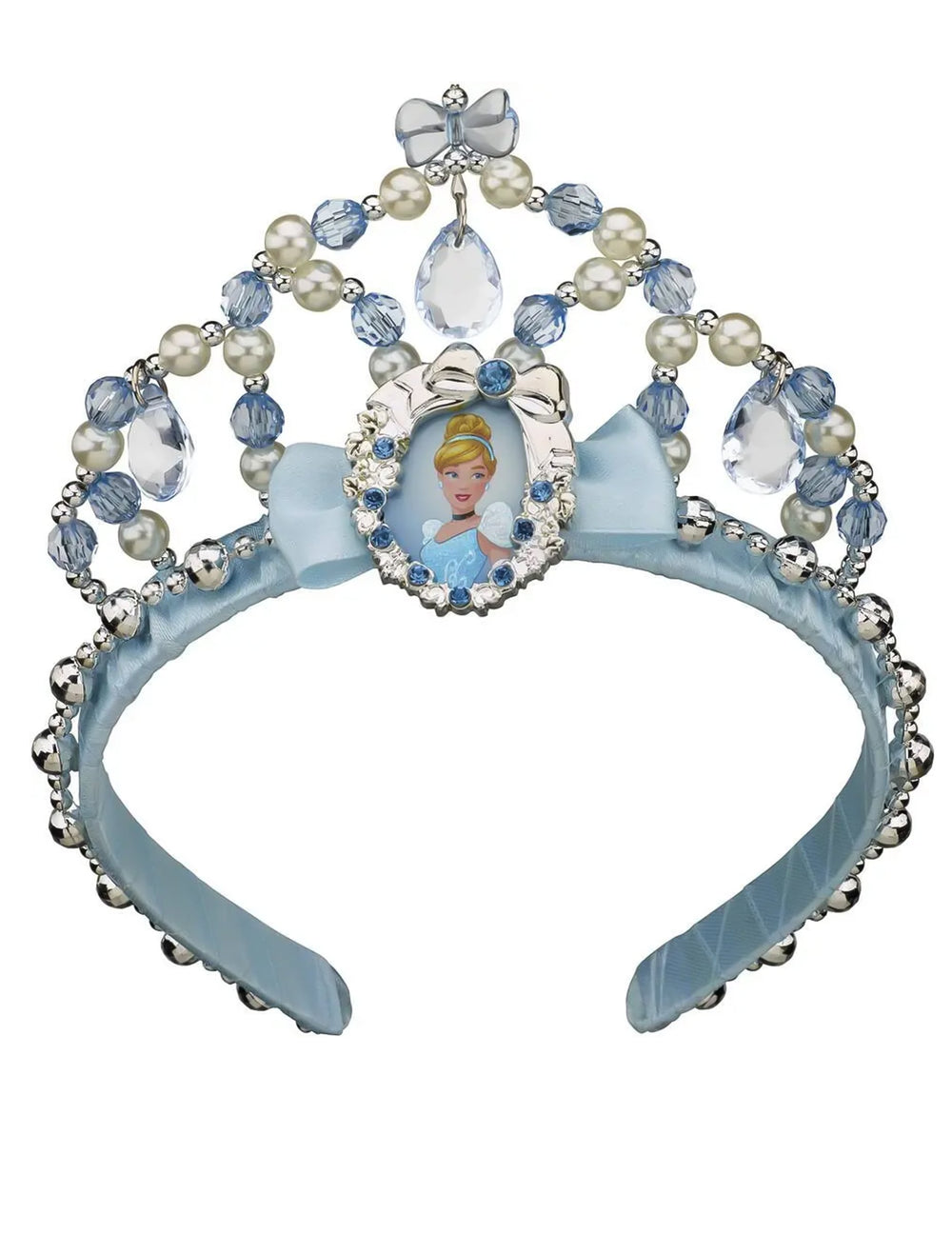 Tiare Cendrillon pour fille bleue avec perles et médaillon portrait