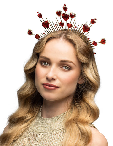 Kovinska tiara z rdečimi srci