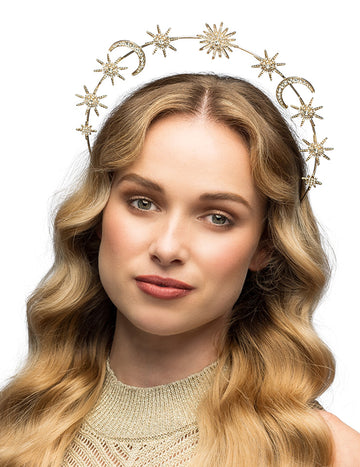 Kovinska tiara s soncem, lunami in zvezdami