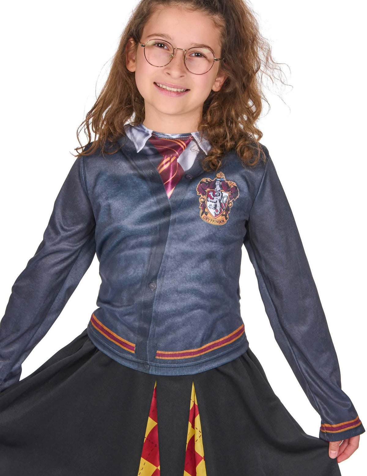 Vue de face du haut du top avec jupe Gryffondor Harry Potter