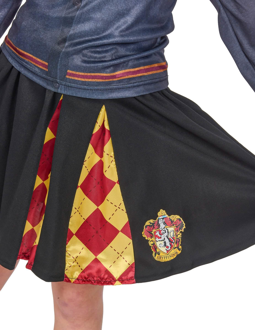 Détail du blason et des motifs de la jupe du top avec jupe Gryffondor Harry Potter