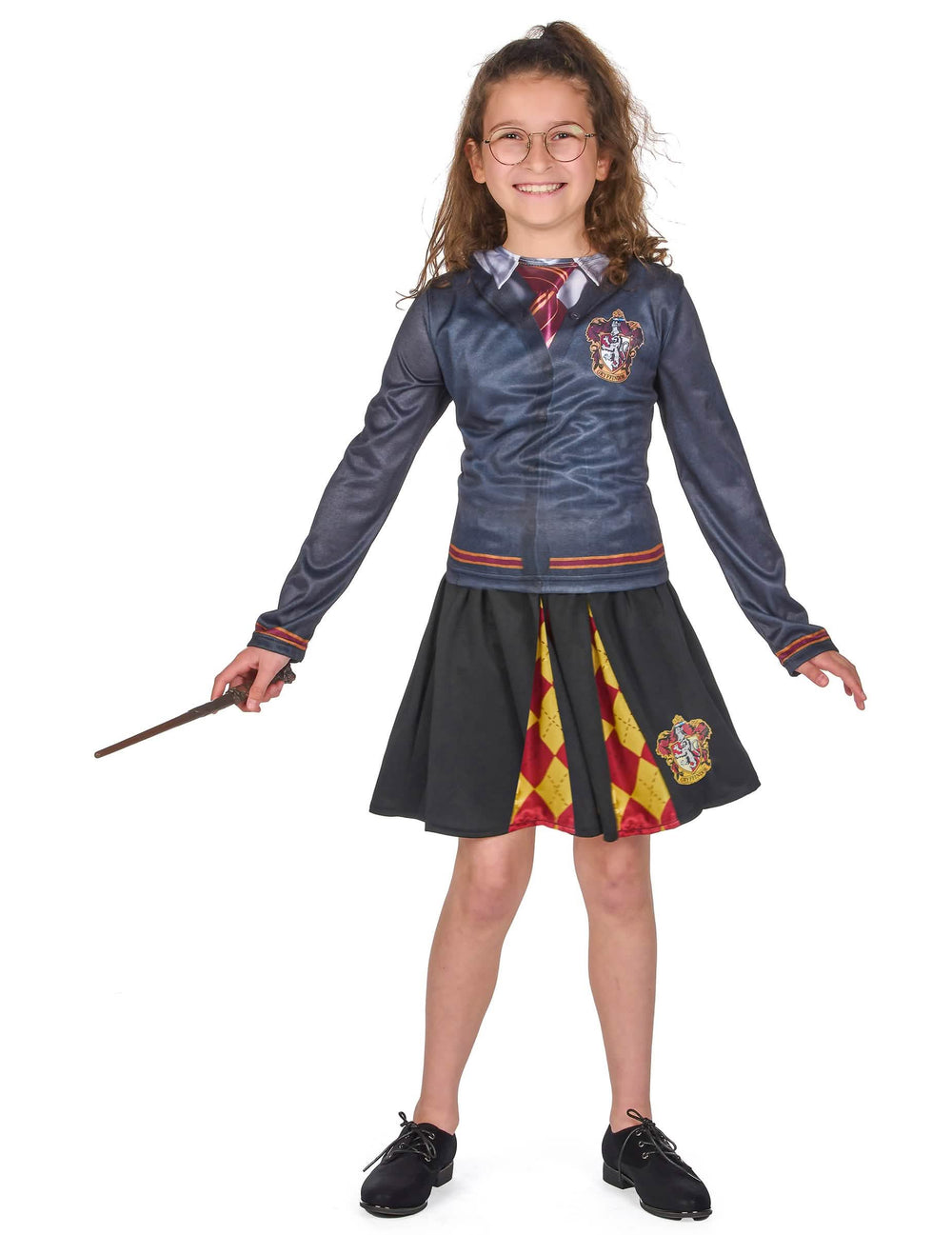 Baguette magique et lunettes du top avec jupe Gryffondor Harry Potter