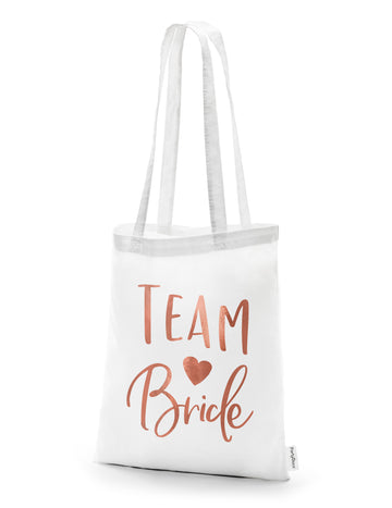Tote bag Team Bride za ženske, bel in rožnato zlata