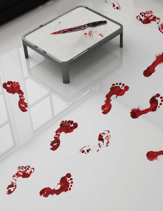 Traces de pieds sanglantes adhésives pour décoration d'Halloween rouge