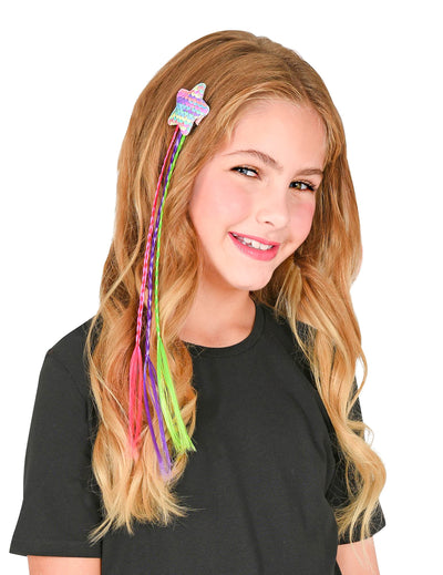 Tresses multicolores avec étoile à sequins pour enfant rose violet et vert