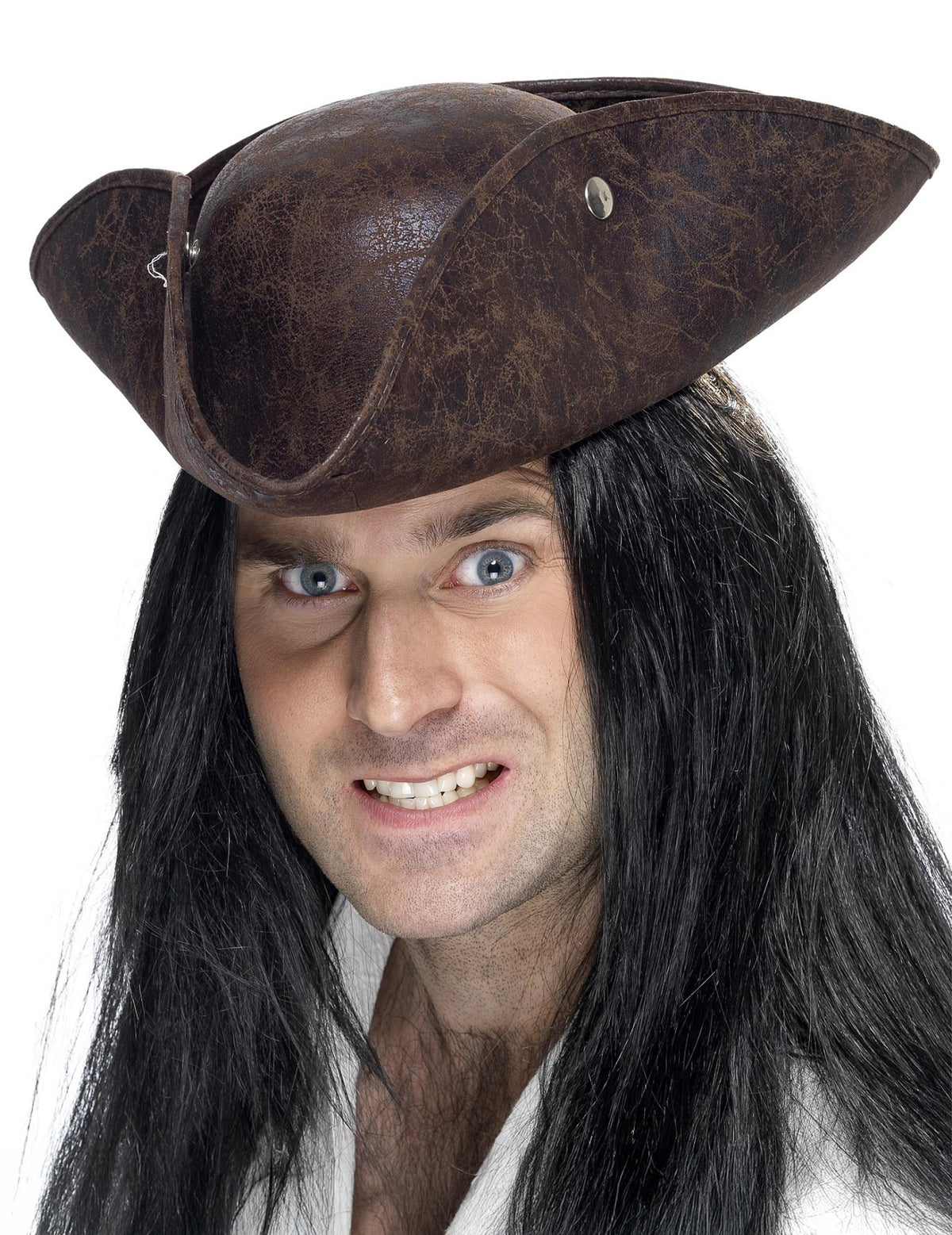 Tricorne pirate pour adulte marron aspect cuir