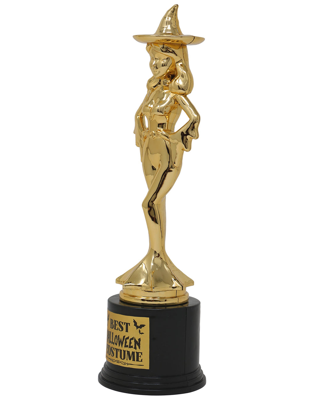 Vue de trois-quarts du trophée sorcière meilleur costume d'Halloween