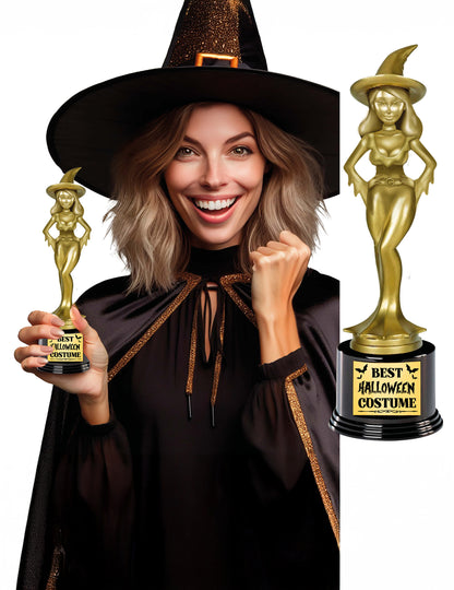 Trophée sorcière meilleur costume d'Halloween pour adulte doré et noir