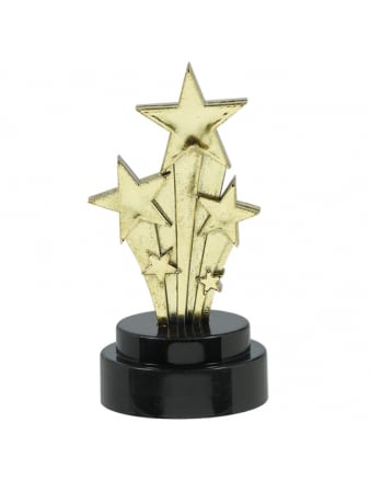 Statuette étoiles filantes Hollywood pour fête dorée sur socle noir