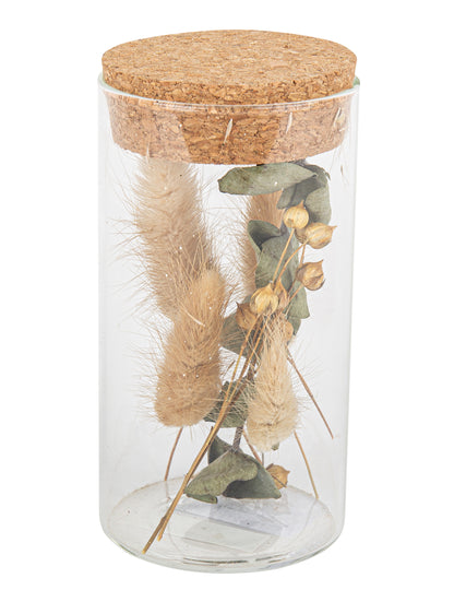 Steklen kozarec s pernatimi krpami in evkaliptusom 12,5 cm, zamašek iz plute