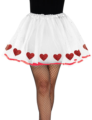 Bel tule beli tutu s rdečimi srčki za odrasle 