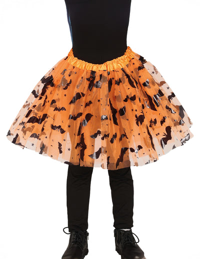 Tutu de chauve-souris pour fille orange à motifs noirs et argentés