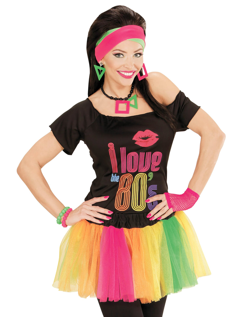 Mise en situation du tutu court multicolore fluo arc-en-ciel