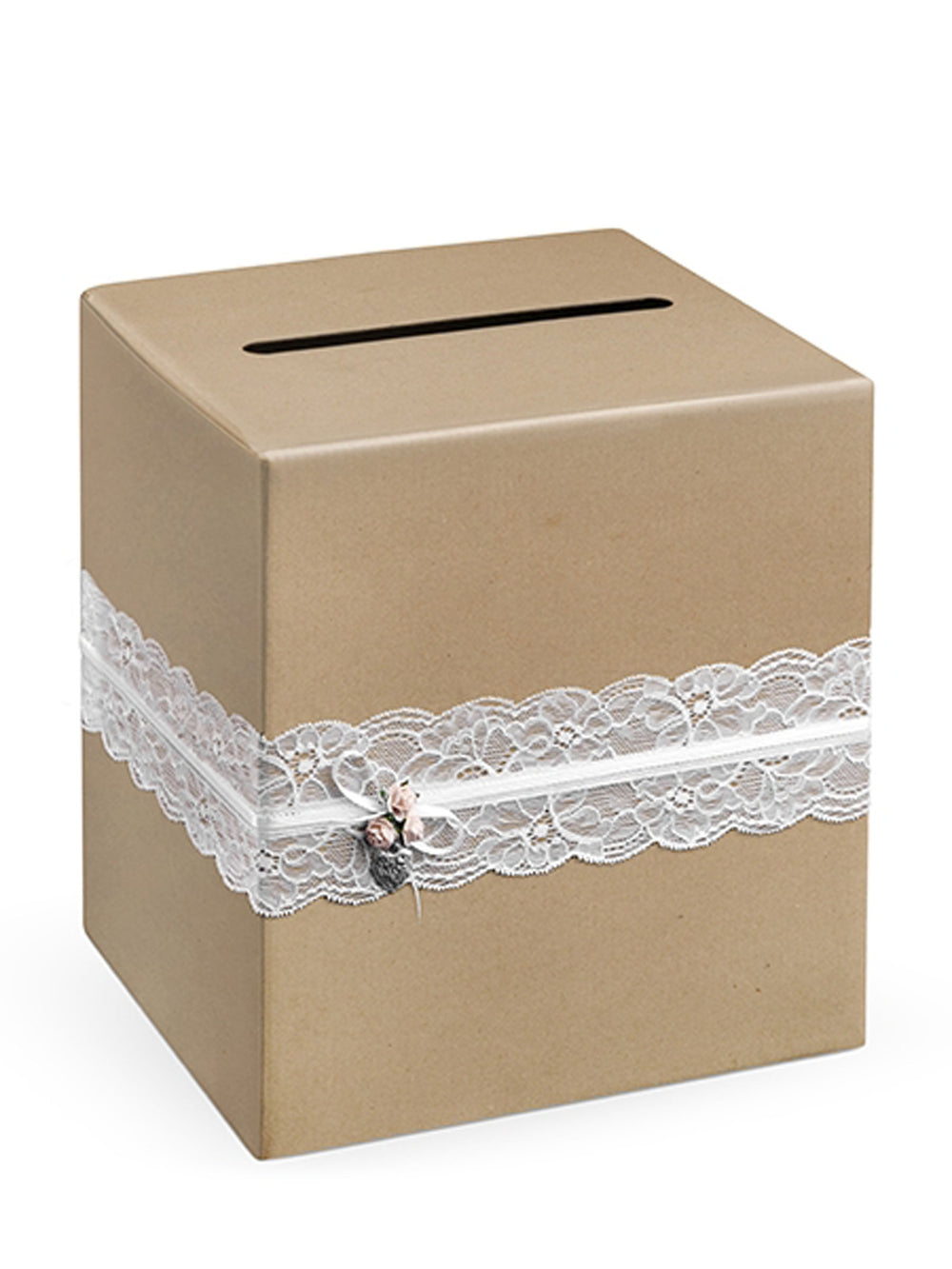 Urne mariage champêtre kraft avec dentelle blanche