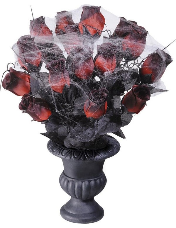 Vase gothique avec roses et toiles d'araignée pour décoration noir et rouge
