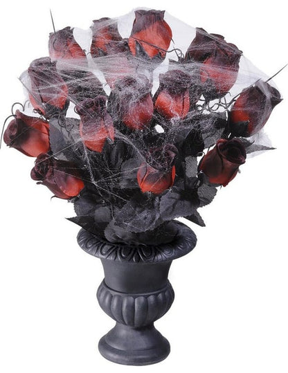 Vase gothique avec roses et toiles d'araignée pour décoration noir et rouge