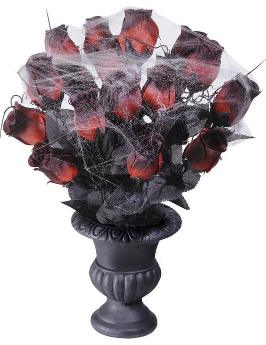 Vase gothique avec roses et toiles d'araignée pour décoration noir et rouge
