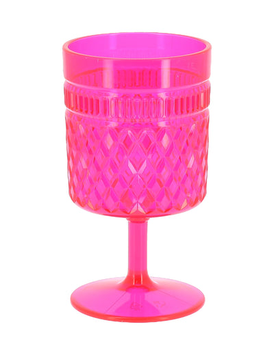 Verre à pied plastique rose framboise à motifs losanges