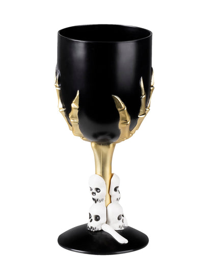 Mise en situation lors d'un pique-nique du verre à pied en plastique Halloween noir et or
