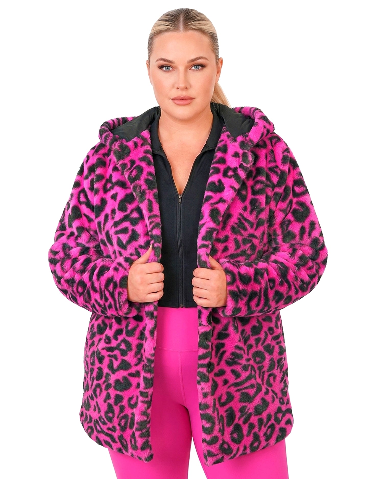 Veste à capuche léopard rose adulte