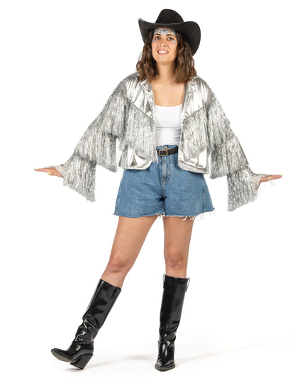 Ženska srebrna obrobna jakna