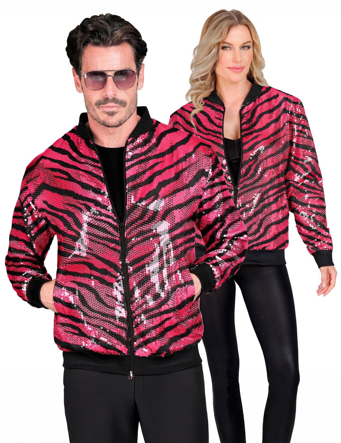Veste à sequins tigrée rose adulte