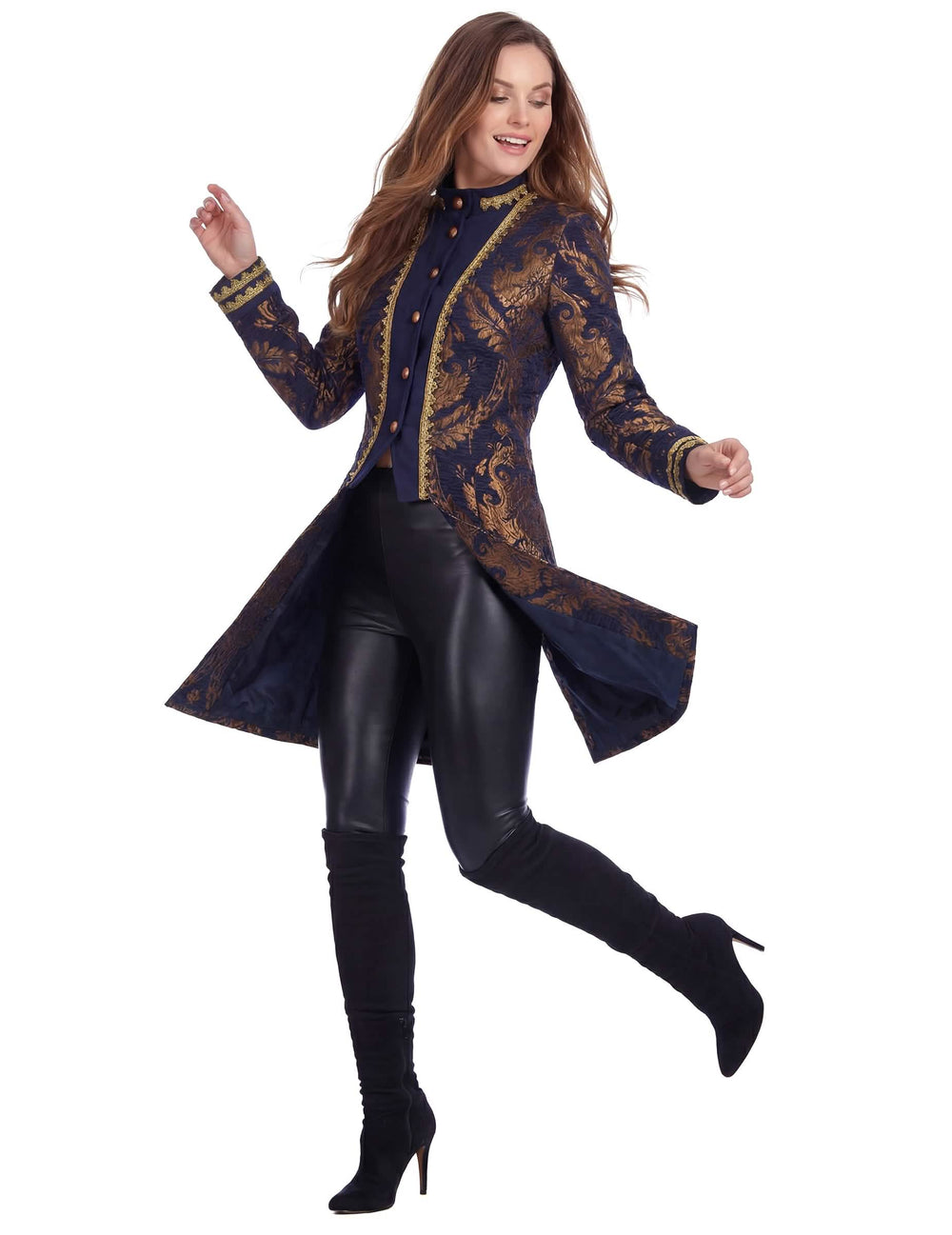 Vue en mouvement de la veste baroque brodée luxe pour femme