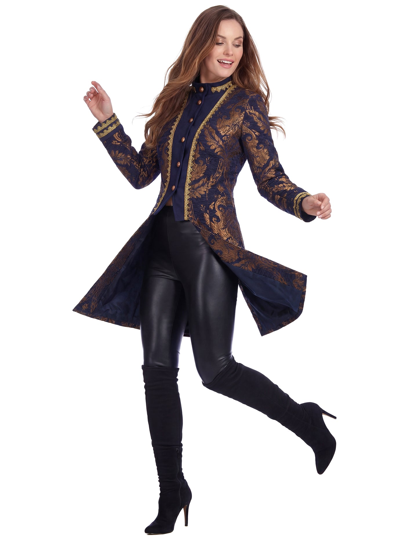 Veste baroque brodée luxe bleue femme