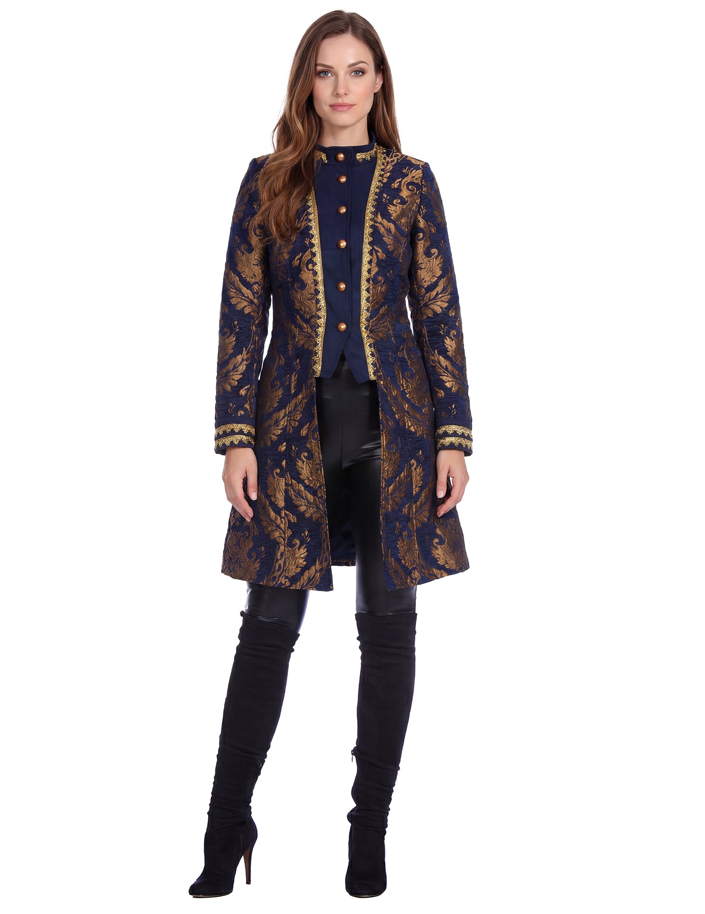 Veste baroque brodée luxe bleue femme