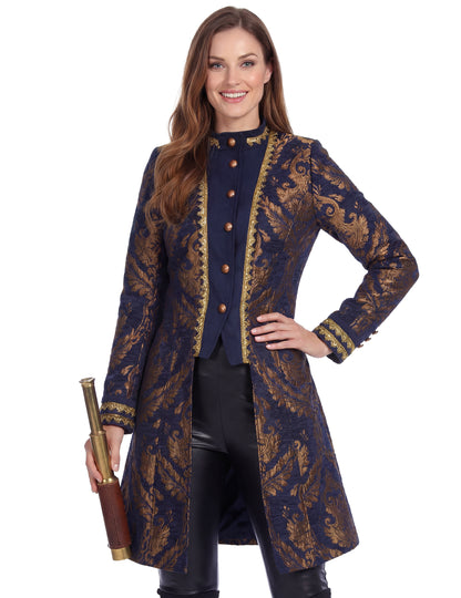 Veste baroque brodée luxe bleue femme