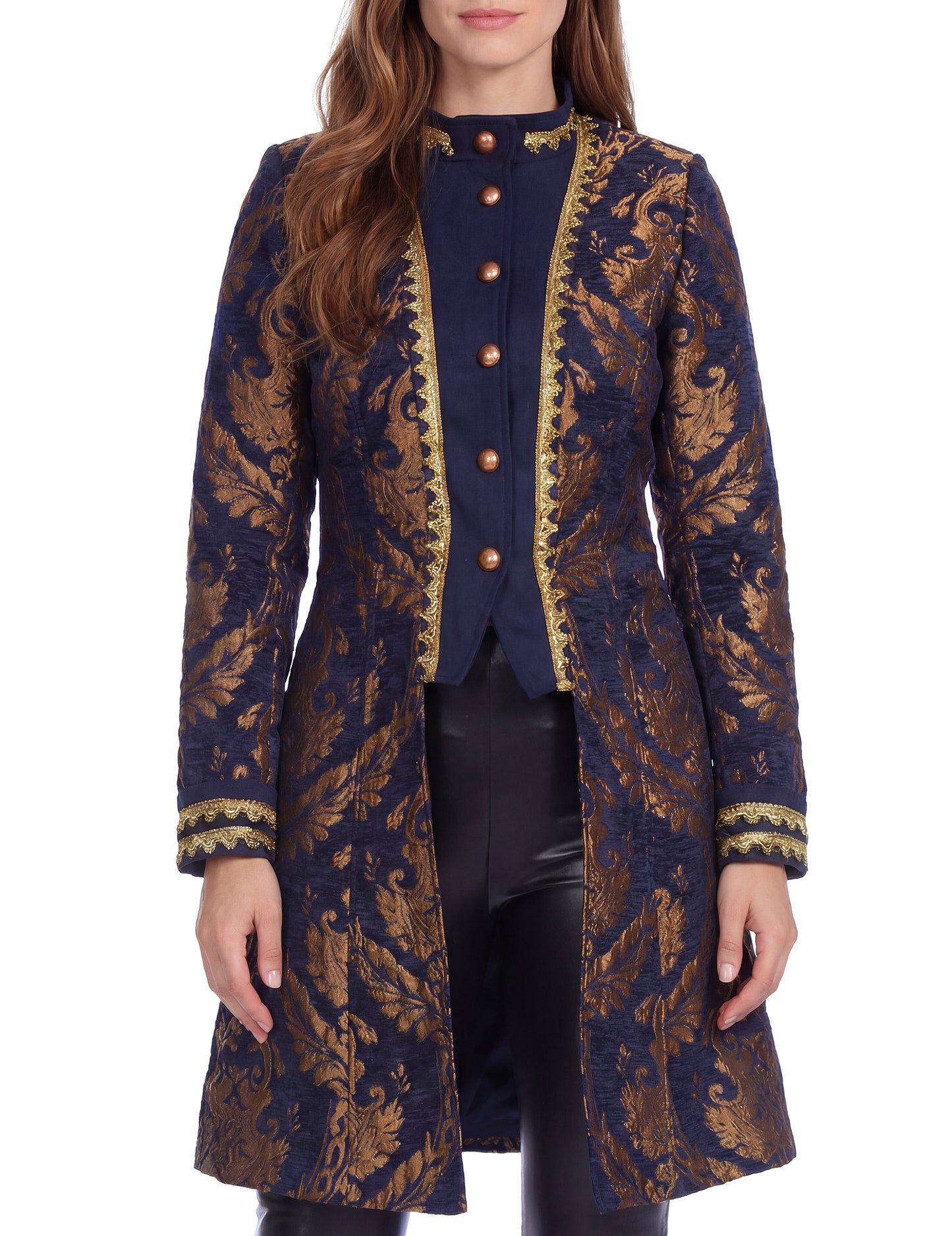 Veste baroque brodée luxe bleue femme