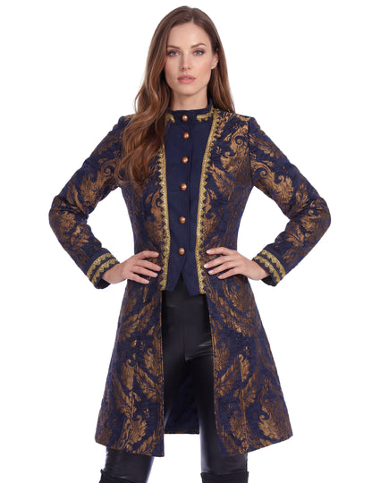 Veste baroque brodée luxe bleue femme