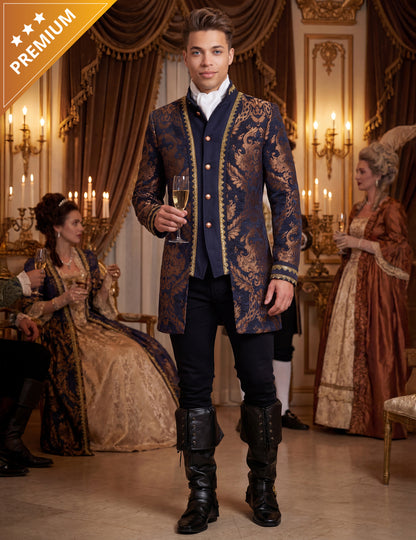 Moška luksuzna vezena baročna jakna v modri barvi