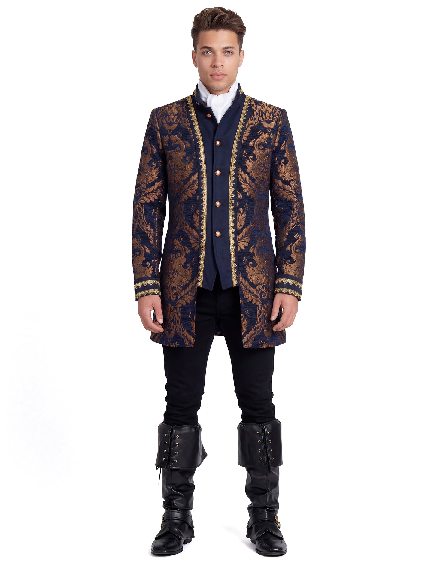Moška luksuzna vezena baročna jakna v modri barvi