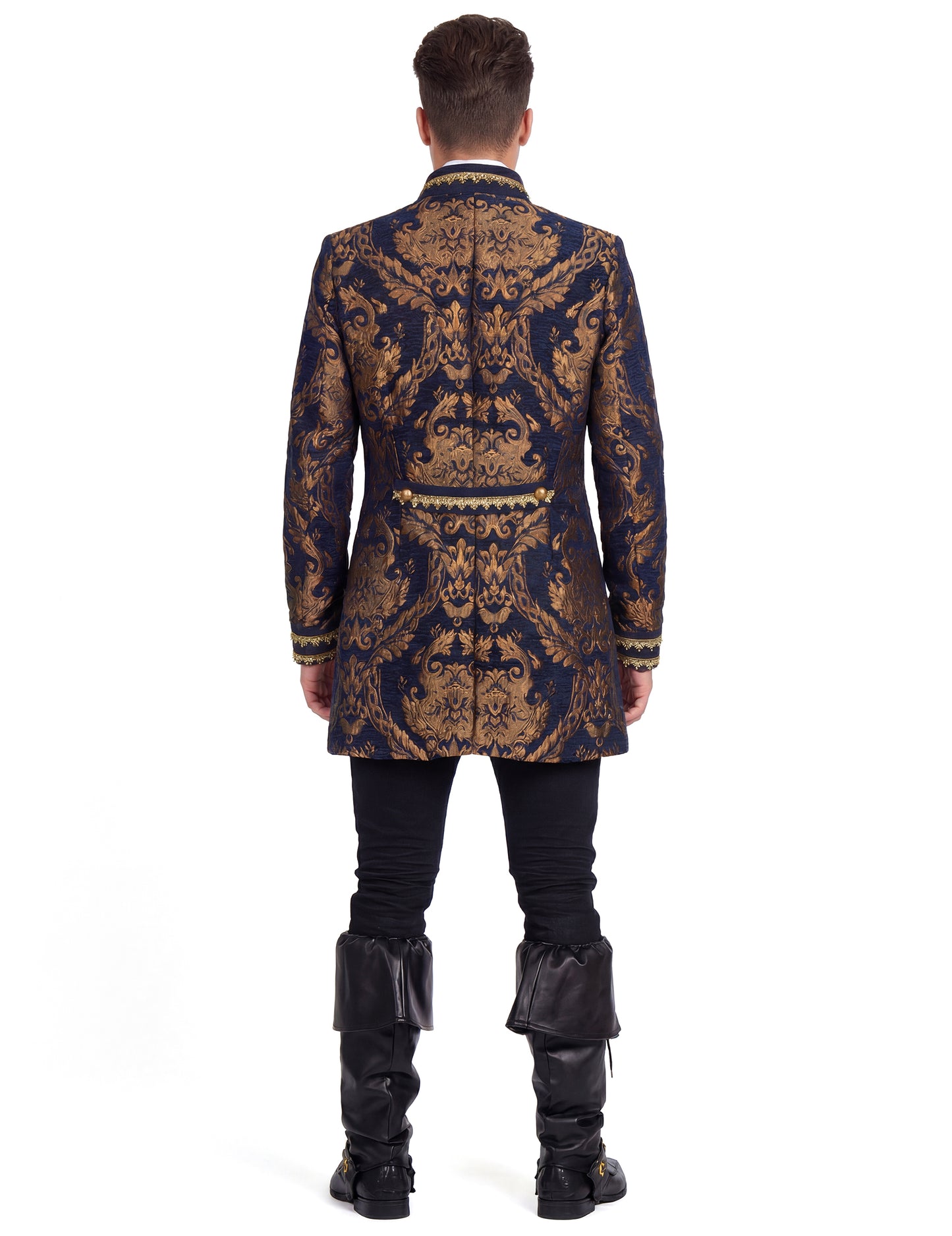 Moška luksuzna vezena baročna jakna v modri barvi