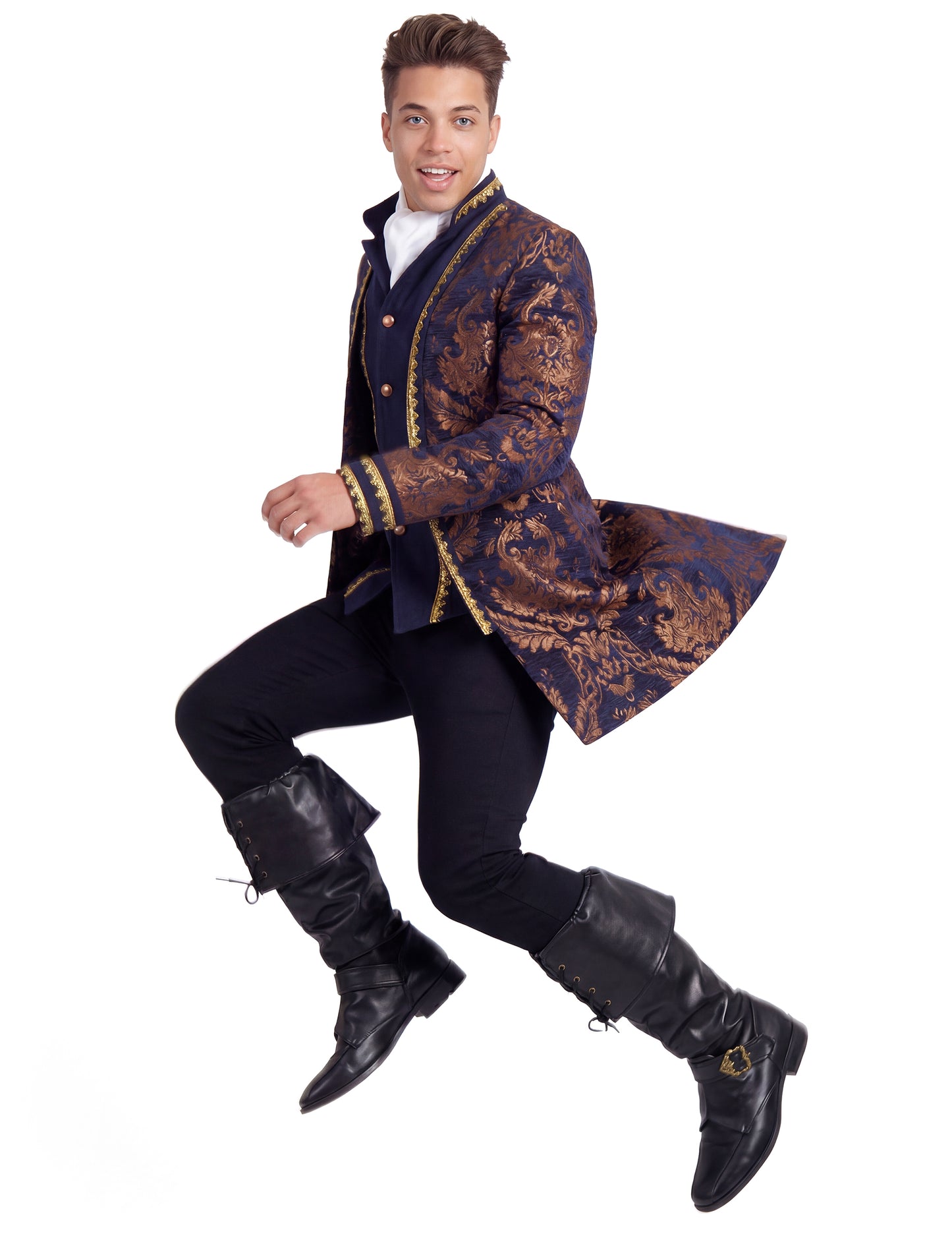 Moška luksuzna vezena baročna jakna v modri barvi