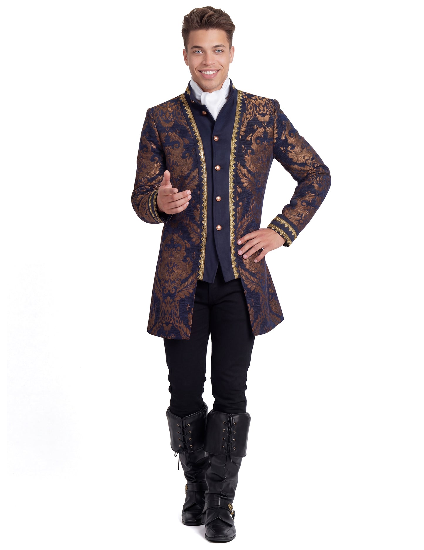 Moška luksuzna vezena baročna jakna v modri barvi