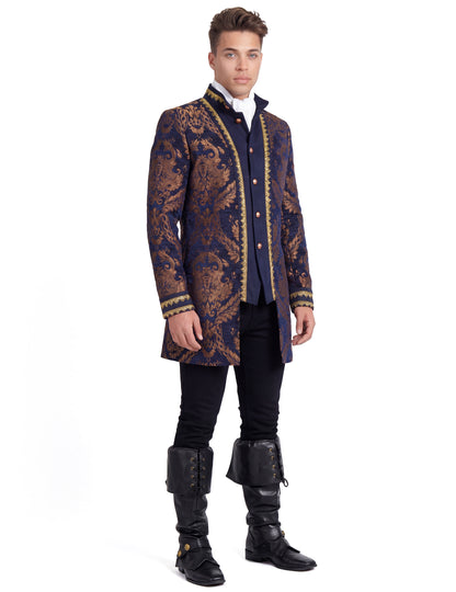 Moška luksuzna vezena baročna jakna v modri barvi