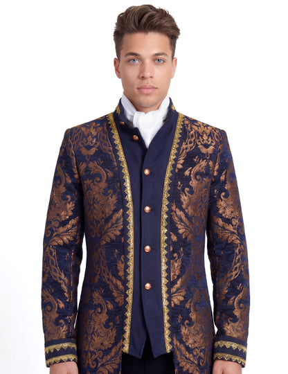 Moška luksuzna vezena baročna jakna v modri barvi