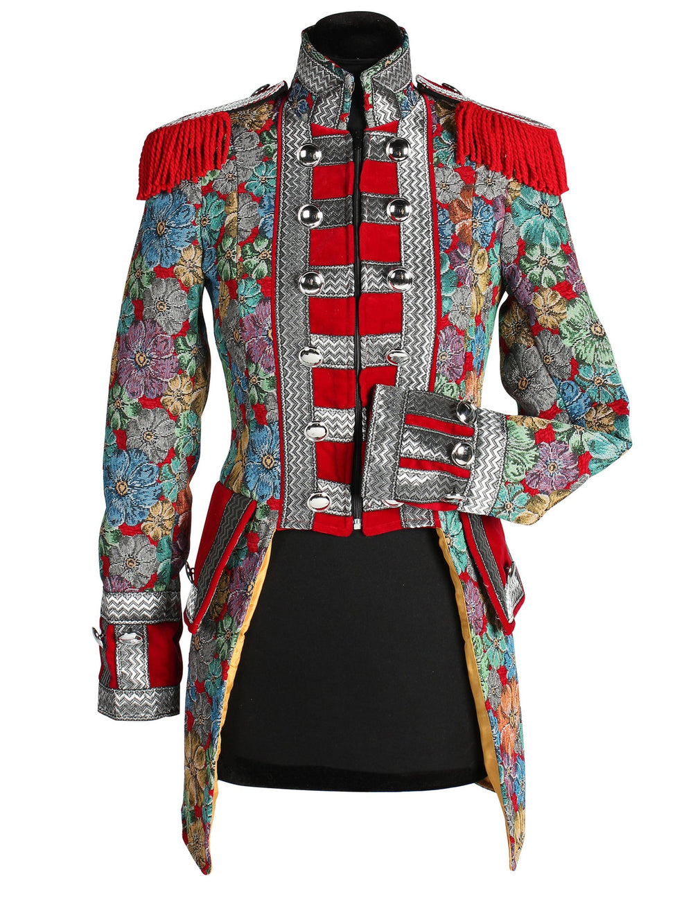 Détails de face de la veste de carnaval motif floral haut de gamme