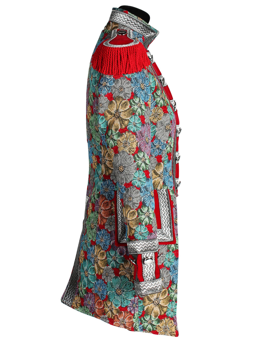 Vue de profil de la veste de carnaval motif floral haut de gamme