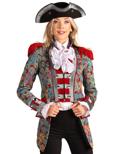 Vue de face avec chapeau tricorne de la veste de carnaval motif floral haut de gamme